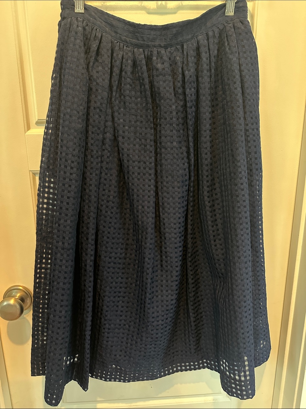 Women's Navy Eyelet Midi Skirt
